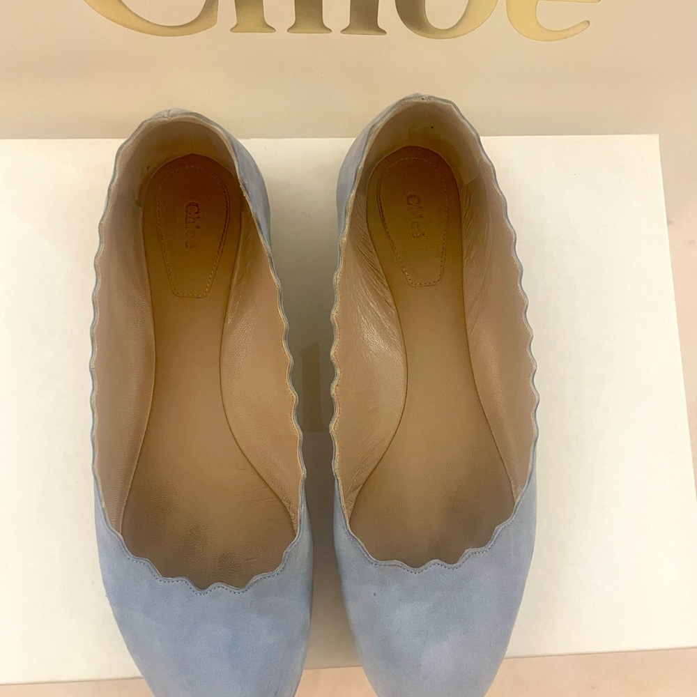 Chloe | Suede Scalloped Robins Egg Blue Suede Flats size 7.5 - Picture 5 of 8